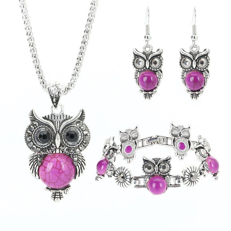 Owl Earrings Retro Turquoise Jewelry Set-Jewearrings