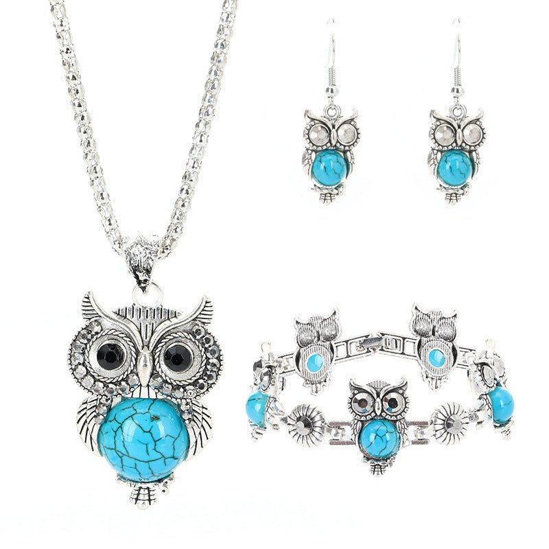 Owl Earrings Retro Turquoise Jewelry Set-Jewearrings