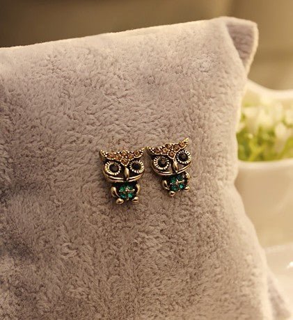 Owl Earrings Rhinestone Fashion Earrings-Jewearrings