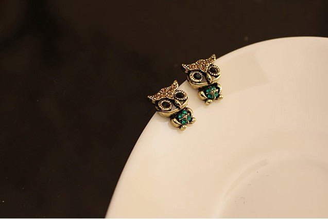 Owl Earrings Rhinestone Fashion Earrings-Jewearrings