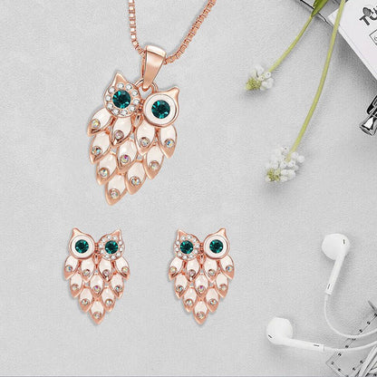 Owl Earrings Rhinestone Necklace Set-Jewearrings