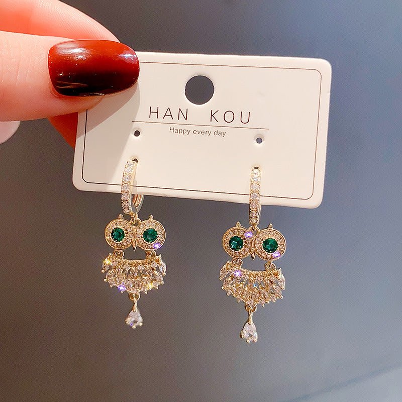 Owl Earrings Silver Pin Micro Inlay-Jewearrings