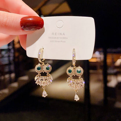 Owl Earrings Silver Pin Micro Inlay-Jewearrings