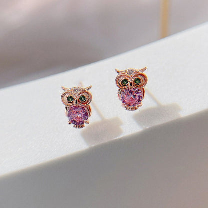 Owl Earrings Sterling Silver Zircon Earrings-Jewearrings