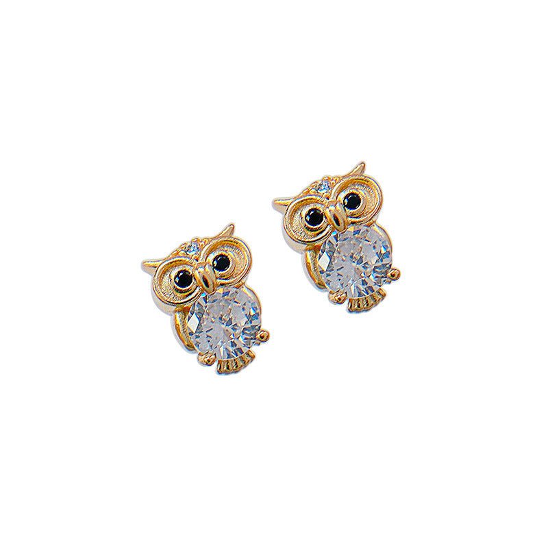 Owl Earrings Sterling Silver Zircon Earrings-Jewearrings