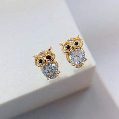 Owl Earrings Sterling Silver Zircon Earrings-Jewearrings