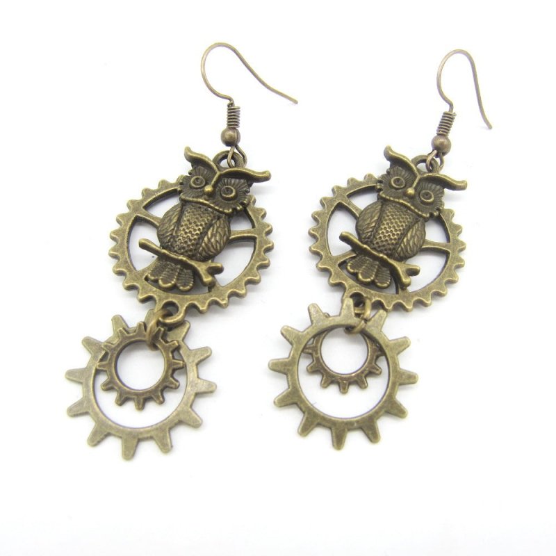 Owl Earrings Vintage Double Ring Gear-Jewearrings