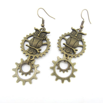 Owl Earrings Vintage Double Ring Gear-Jewearrings