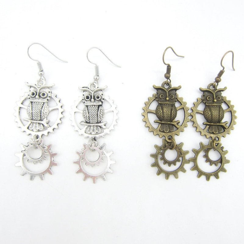 Owl Earrings Vintage Double Ring Gear-Jewearrings