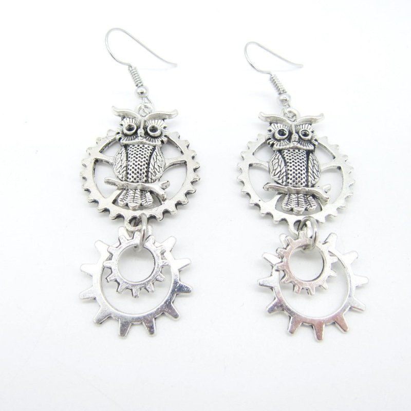 Owl Earrings Vintage Double Ring Gear-Jewearrings