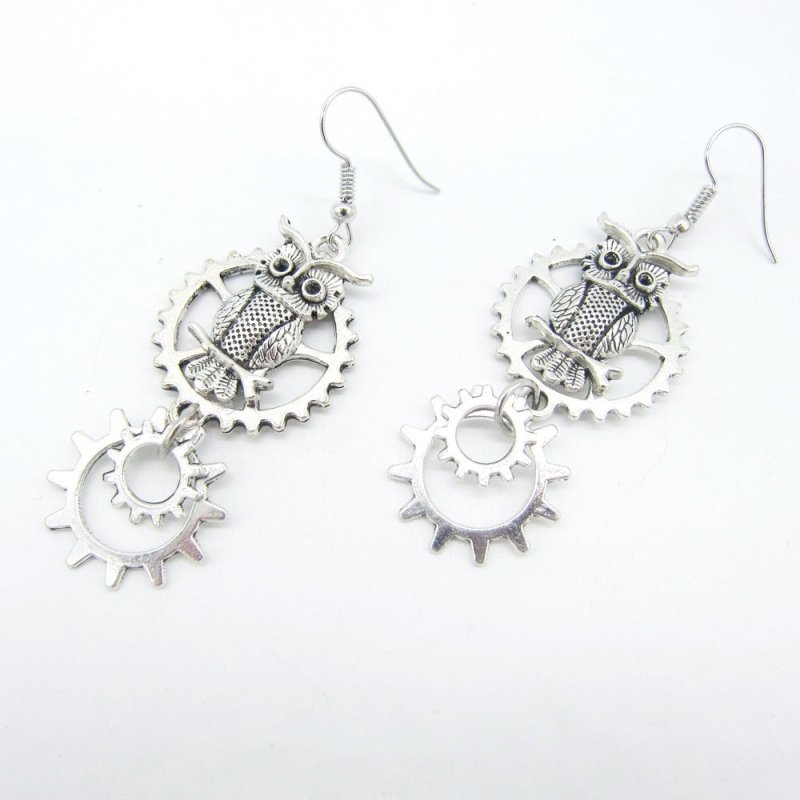 Owl Earrings Vintage Double Ring Gear-Jewearrings