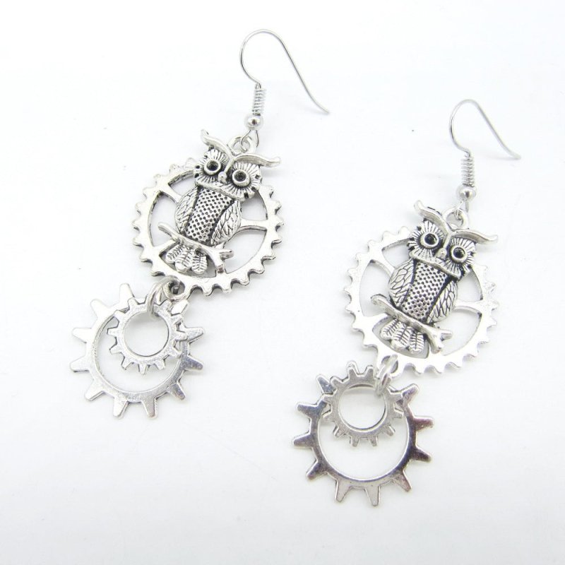 Owl Earrings Vintage Double Ring Gear-Jewearrings