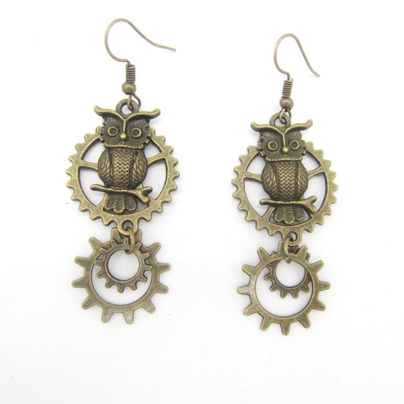 Owl Earrings Vintage Double Ring Gear-Jewearrings