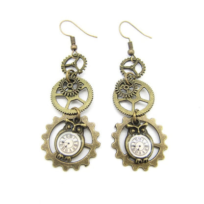 Owl Earrings Vintage Gear Pendant-Jewearrings