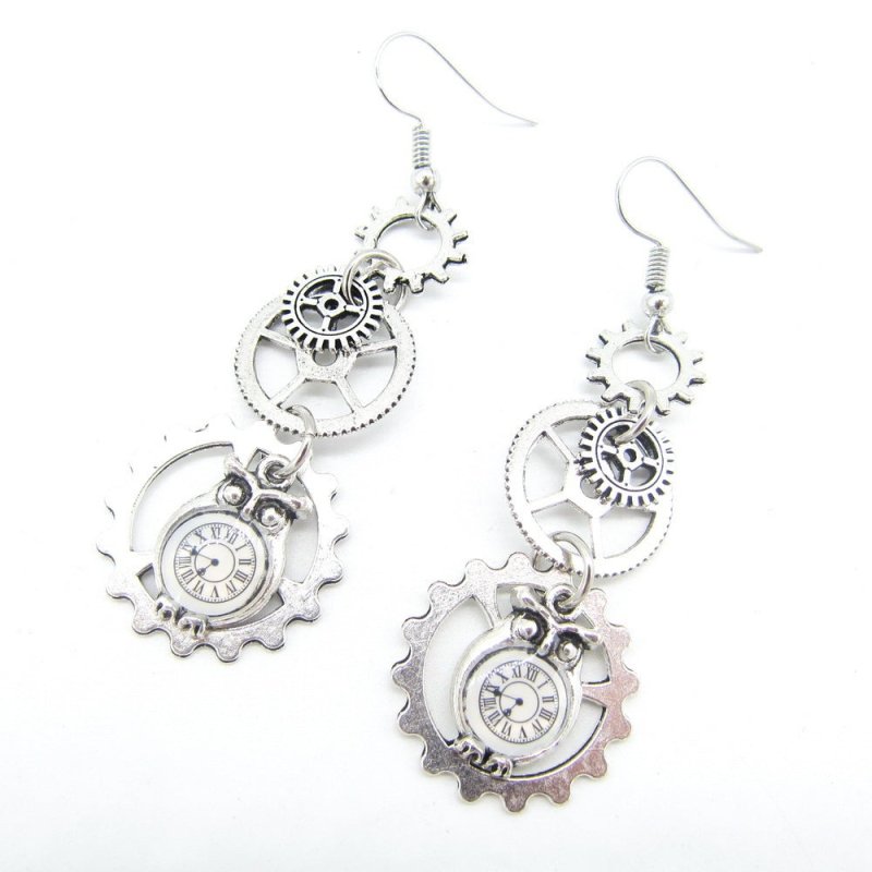 Owl Earrings Vintage Gear Pendant-Jewearrings