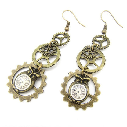 Owl Earrings Vintage Gear Pendant-Jewearrings