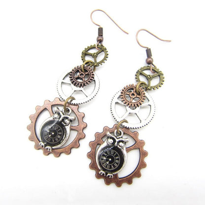 Owl Earrings Vintage Gear Pendant-Jewearrings