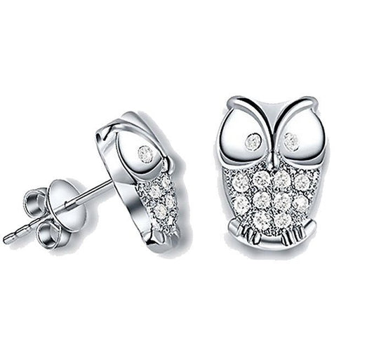 Owl Shaped Crystal Stud Earrings-Jewearrings