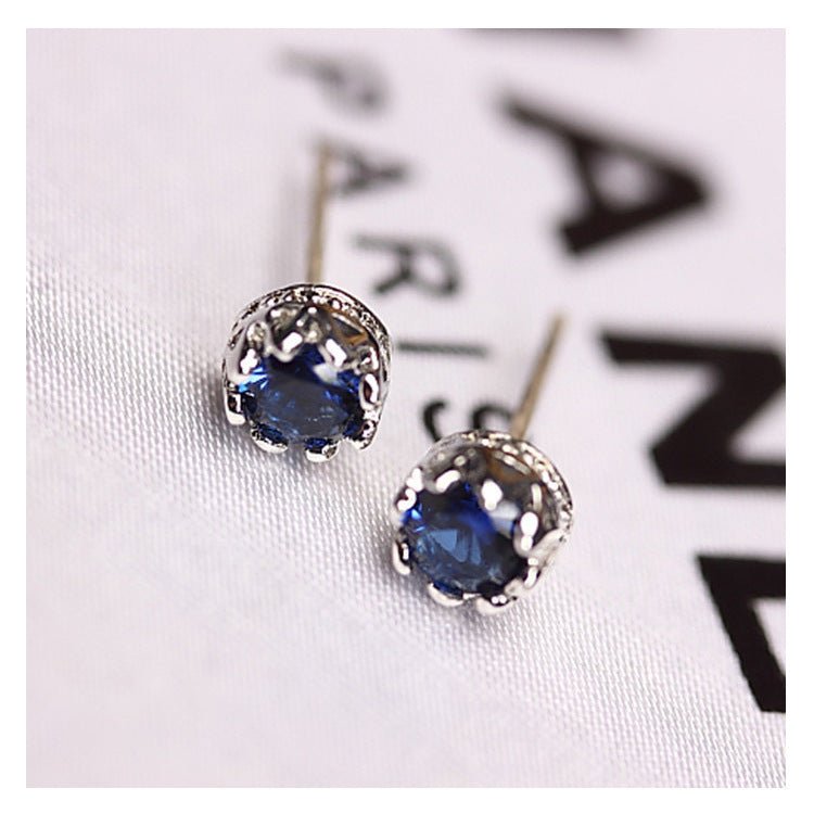 Pair Of Zircon Faux Sapphire Crown Earrings- Blue-Jewearrings