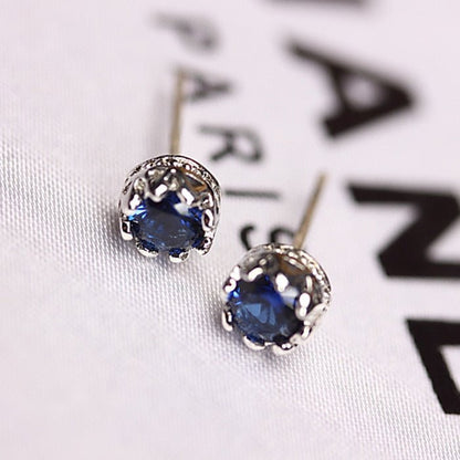 Pair Of Zircon Faux Sapphire Crown Earrings- Blue-Jewearrings