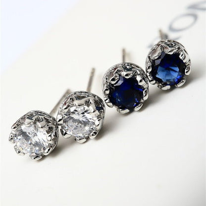 Pair Of Zircon Faux Sapphire Crown Earrings- Blue-Jewearrings