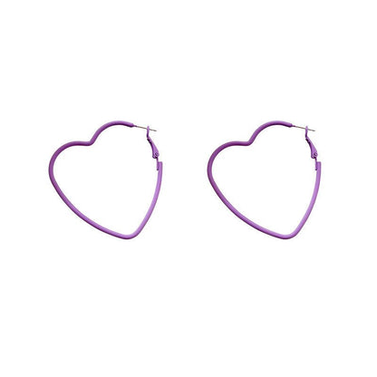 Peach Heart Purple Big Earrings-Jewearrings