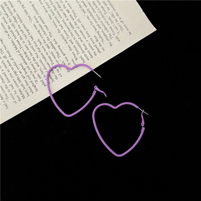 Peach Heart Purple Big Earrings-Jewearrings