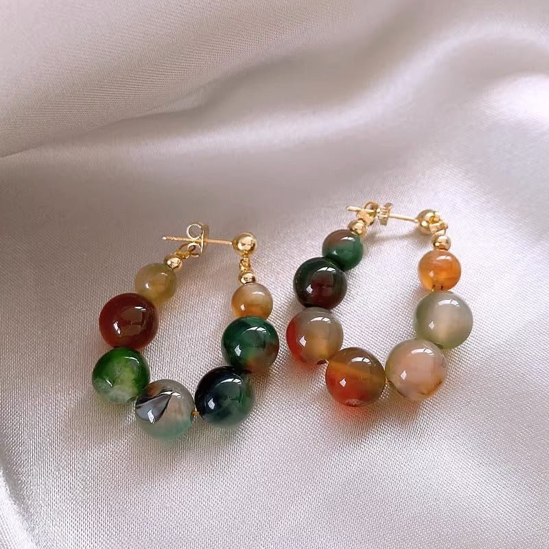 Peacock Earrings Agate Jade Beaded-Jewearrings