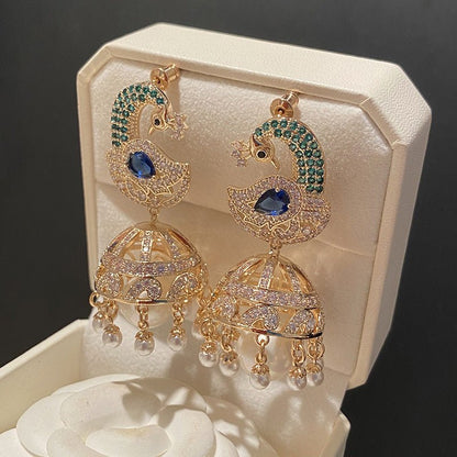 Peacock Earrings Birdcage Pearl Tassel-Jewearrings