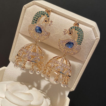 Peacock Earrings Birdcage Pearl Tassel-Jewearrings