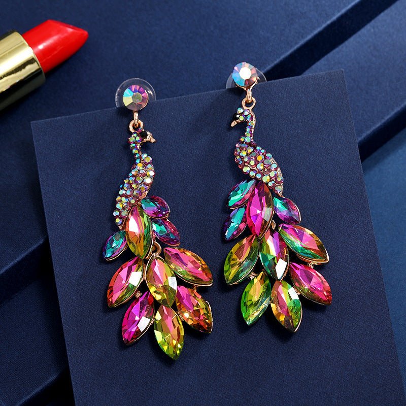 Peacock Earrings Diamond Crystal-Jewearrings