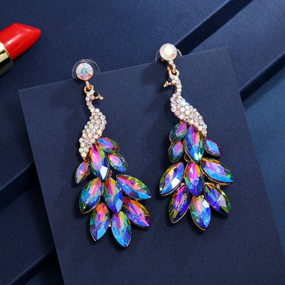 Peacock Earrings Diamond Crystal-Jewearrings