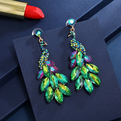 Peacock Earrings Diamond Crystal-Jewearrings