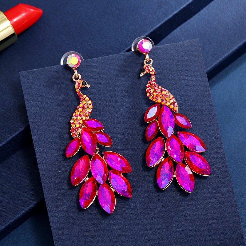 Peacock Earrings Diamond Crystal-Jewearrings