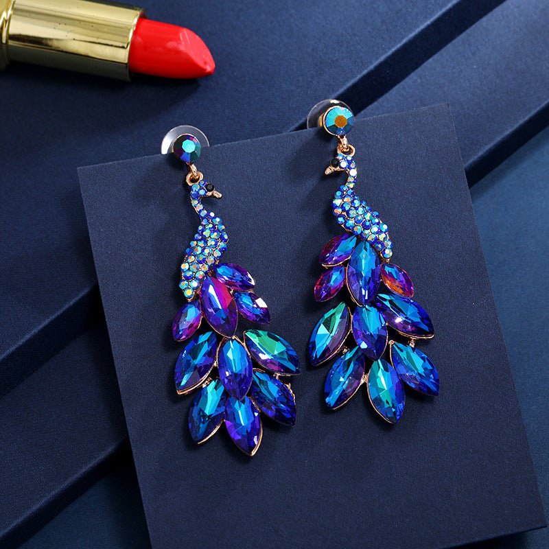 Peacock Earrings Diamond Crystal-Jewearrings