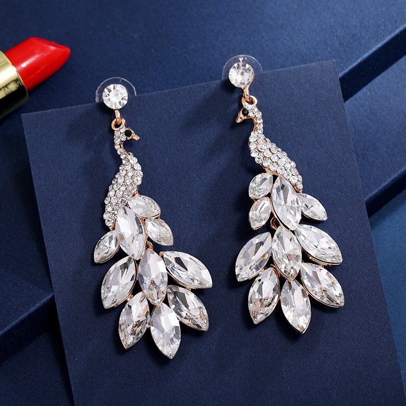 Peacock Earrings Diamond Crystal-Jewearrings