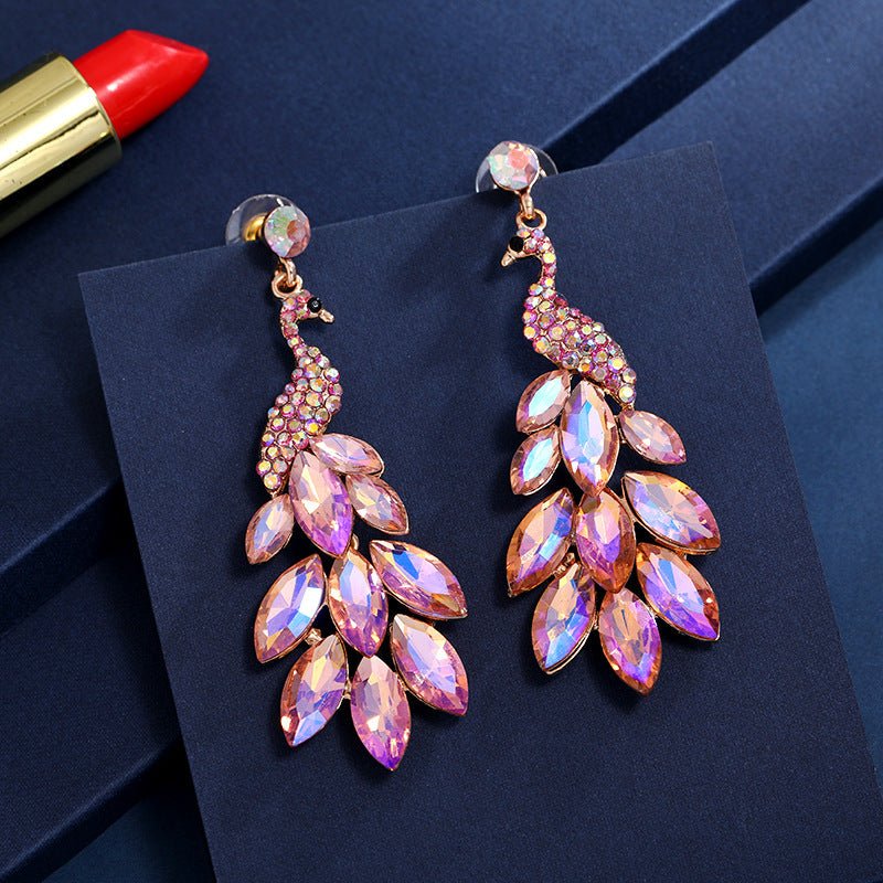 Peacock Earrings Diamond Crystal-Jewearrings