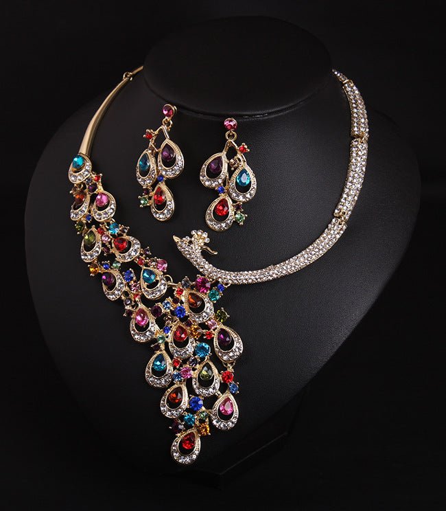 Peacock Earrings Gem Necklace Suite-Jewearrings