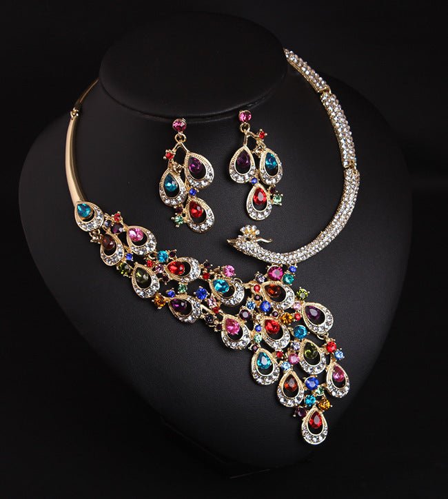 Peacock Earrings Gem Necklace Suite-Jewearrings