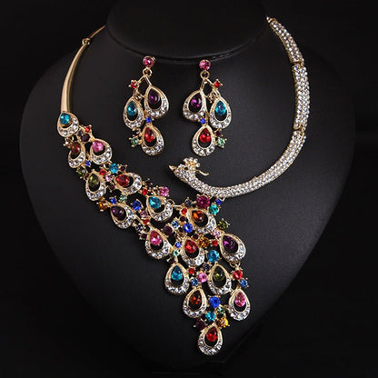 Peacock Earrings Gem Necklace Suite-Jewearrings