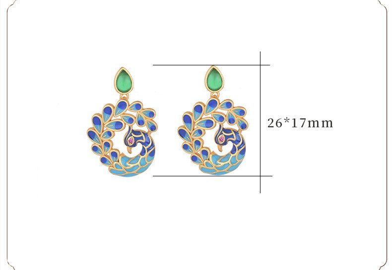 Peacock Earrings Painted Enamel Studs-Jewearrings