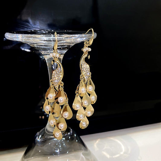 Peacock Earrings Pearl Exquisite Women-Jewearrings