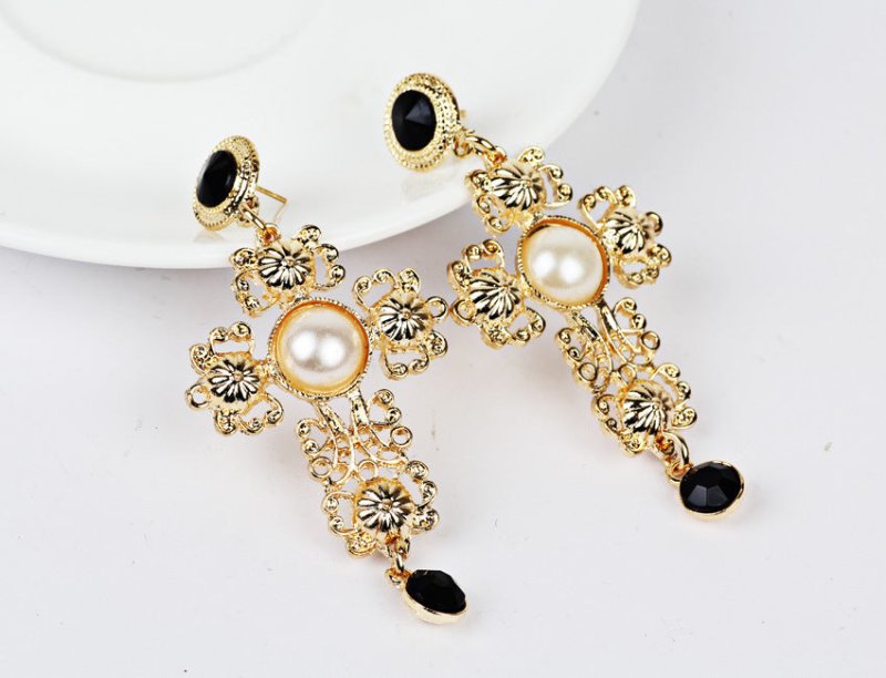 Pearl and diamond cross earrings-Jewearrings