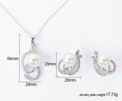 Pearl And Diamond Necklace And Earrings Two-piece Bridal Wedding Jewelry-Jewearrings