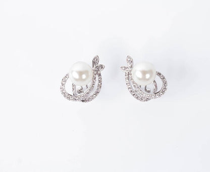 Pearl And Diamond Necklace And Earrings Two-piece Bridal Wedding Jewelry-Jewearrings