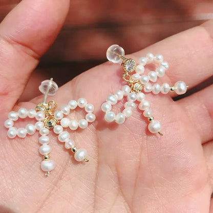 Pearl Bow Earrings: Chic & Elegant-Jewearrings