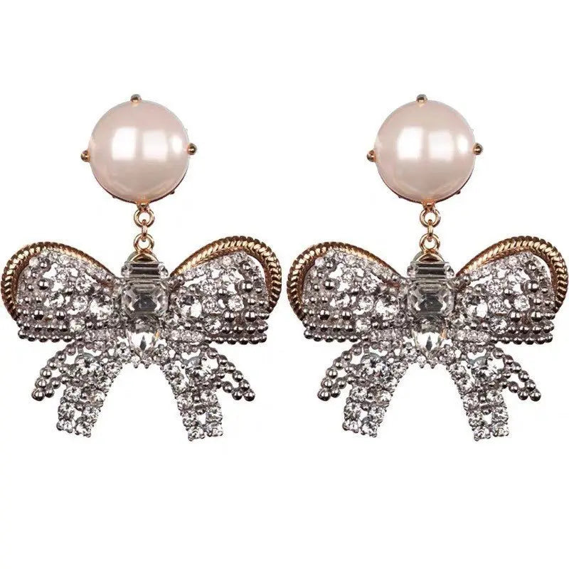 Pearl Bow Earrings - Luxury Diamond & Pearl Studs-Jewearrings