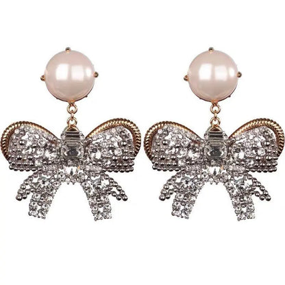 Pearl Bow Earrings - Luxury Diamond & Pearl Studs-Jewearrings