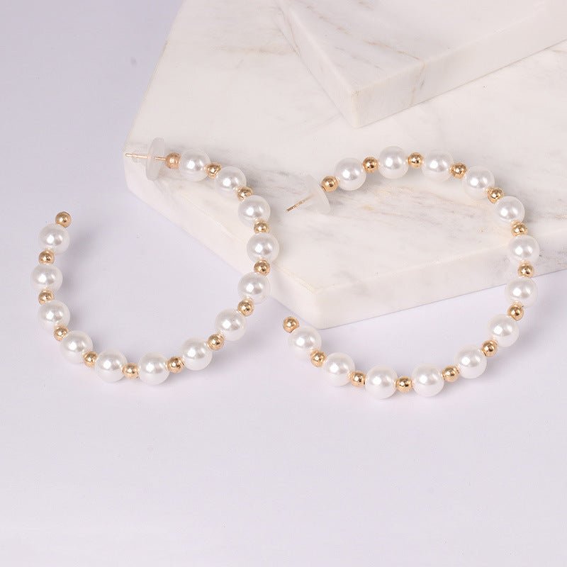 Pearl circle big earrings-Jewearrings