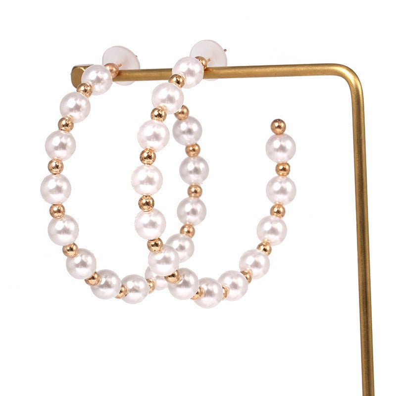 Pearl circle big earrings-Jewearrings